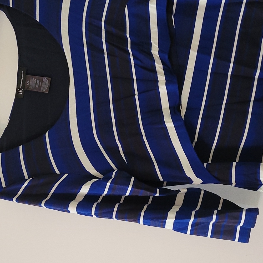 INC Stripes fitted stretch dress w quarter sleeve - Picture 2 of 6